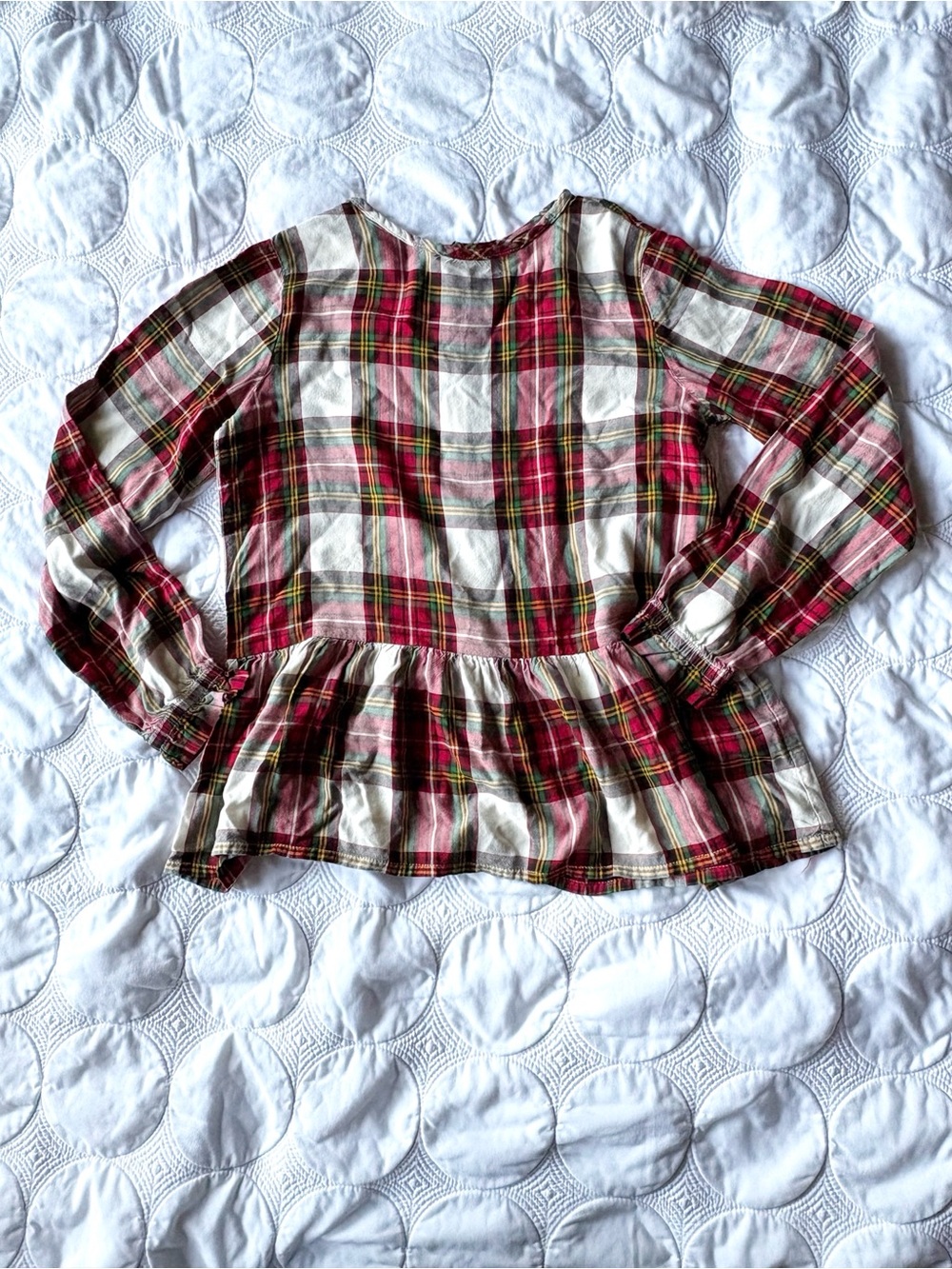 Hanna Andersson Plaid Long Sleeve Peplum Top Holiday Christmas